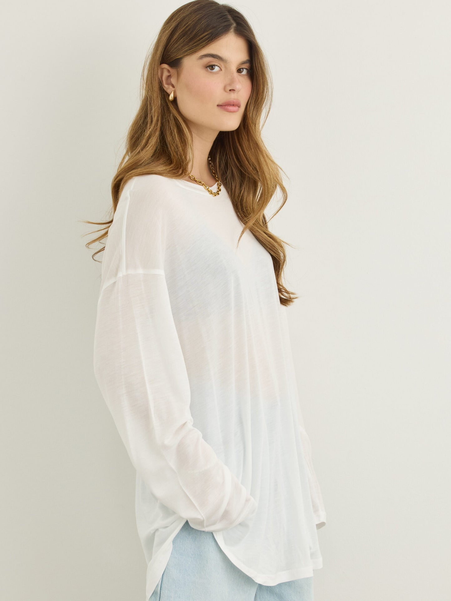 טישירט שרוול ארוך  אוברסייז בלו | לבן