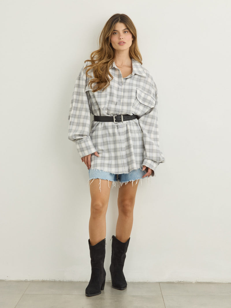 חולצה מכופתרת משבצות סליי | אפור