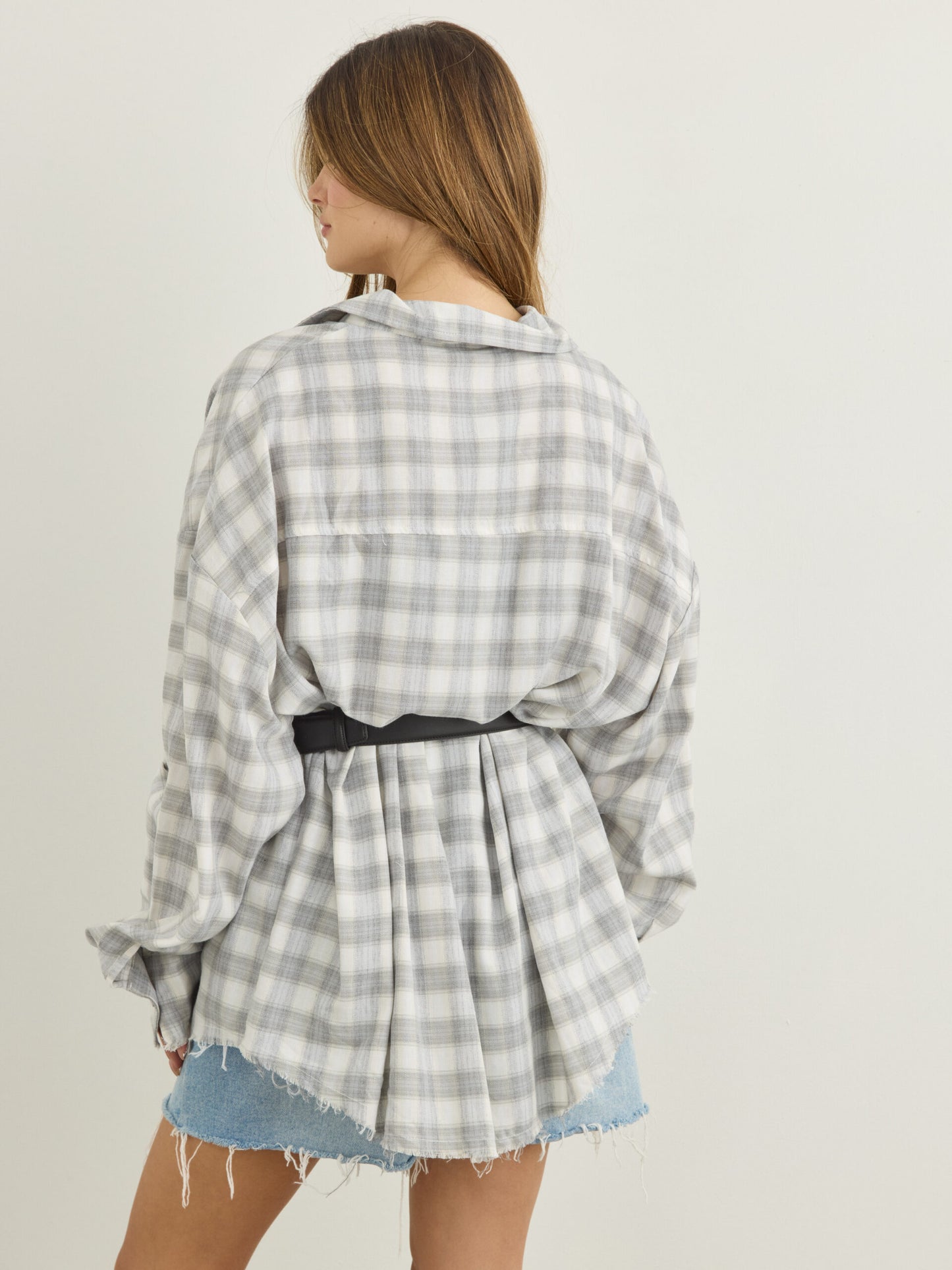 חולצה מכופתרת משבצות סליי | אפור