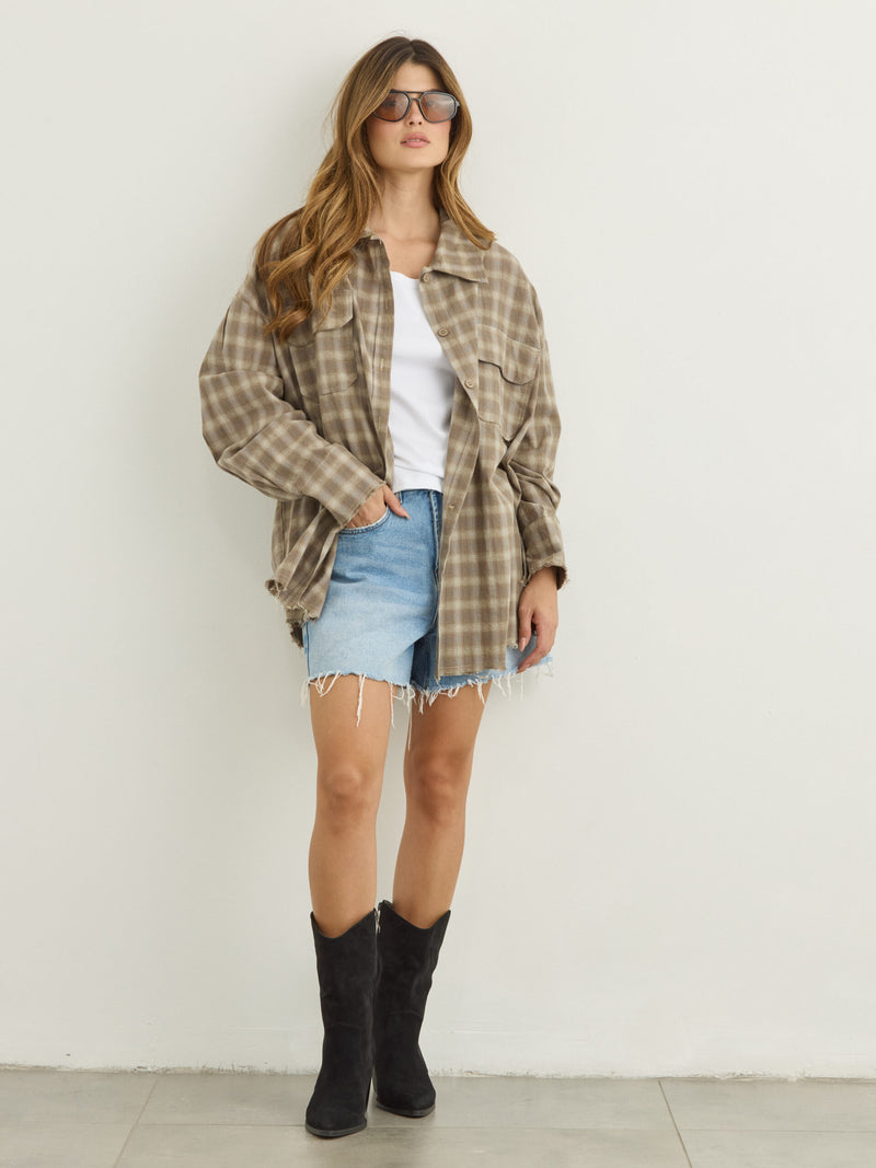 חולצה מכופתרת משבצות סליי | חאקי