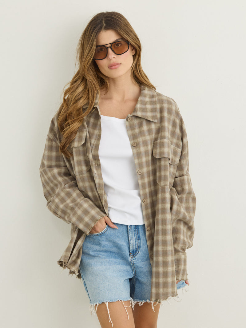 חולצה מכופתרת משבצות סליי | חאקי