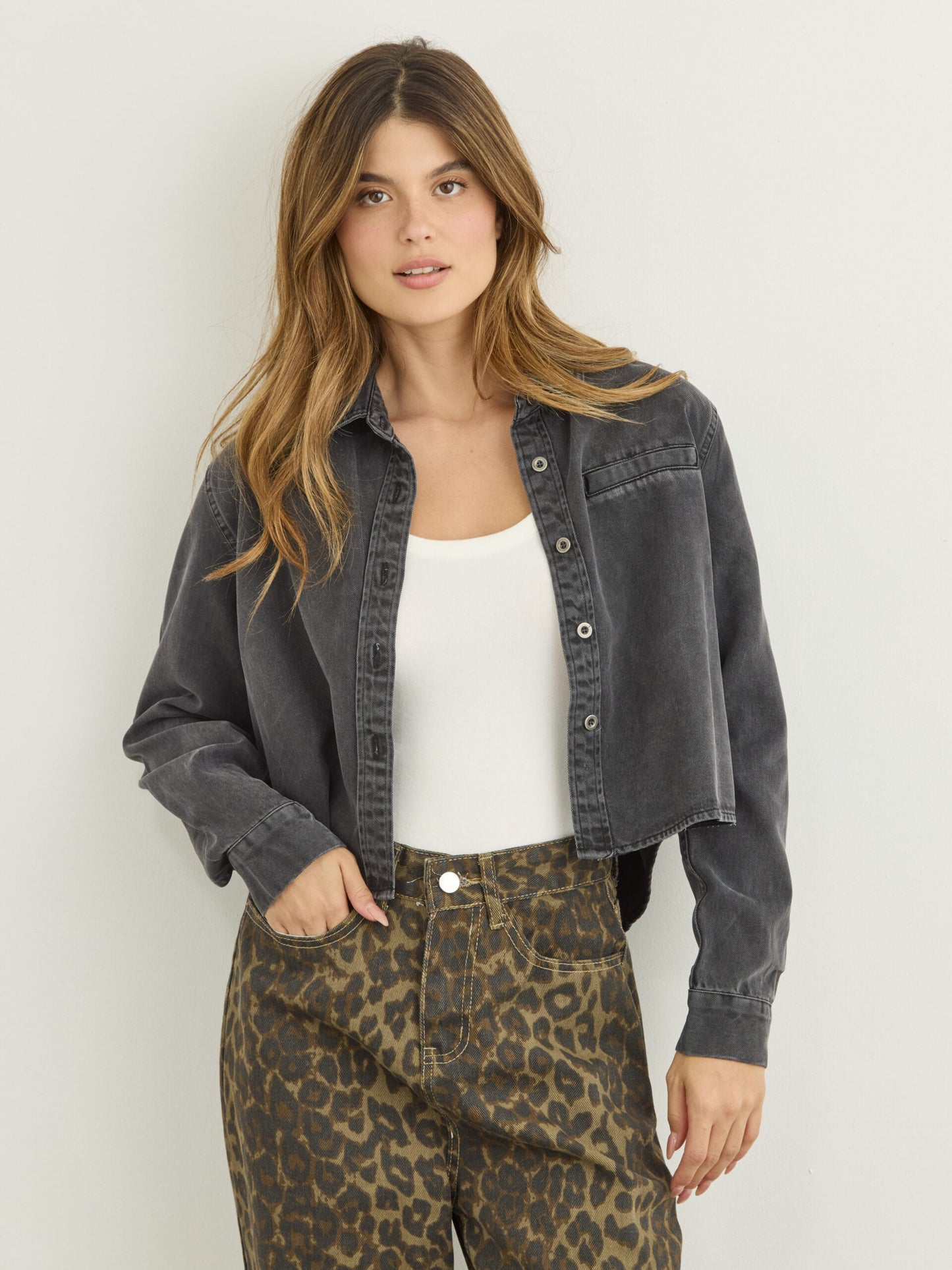 חולצת ג'ינס קרופ ראלף | שחור