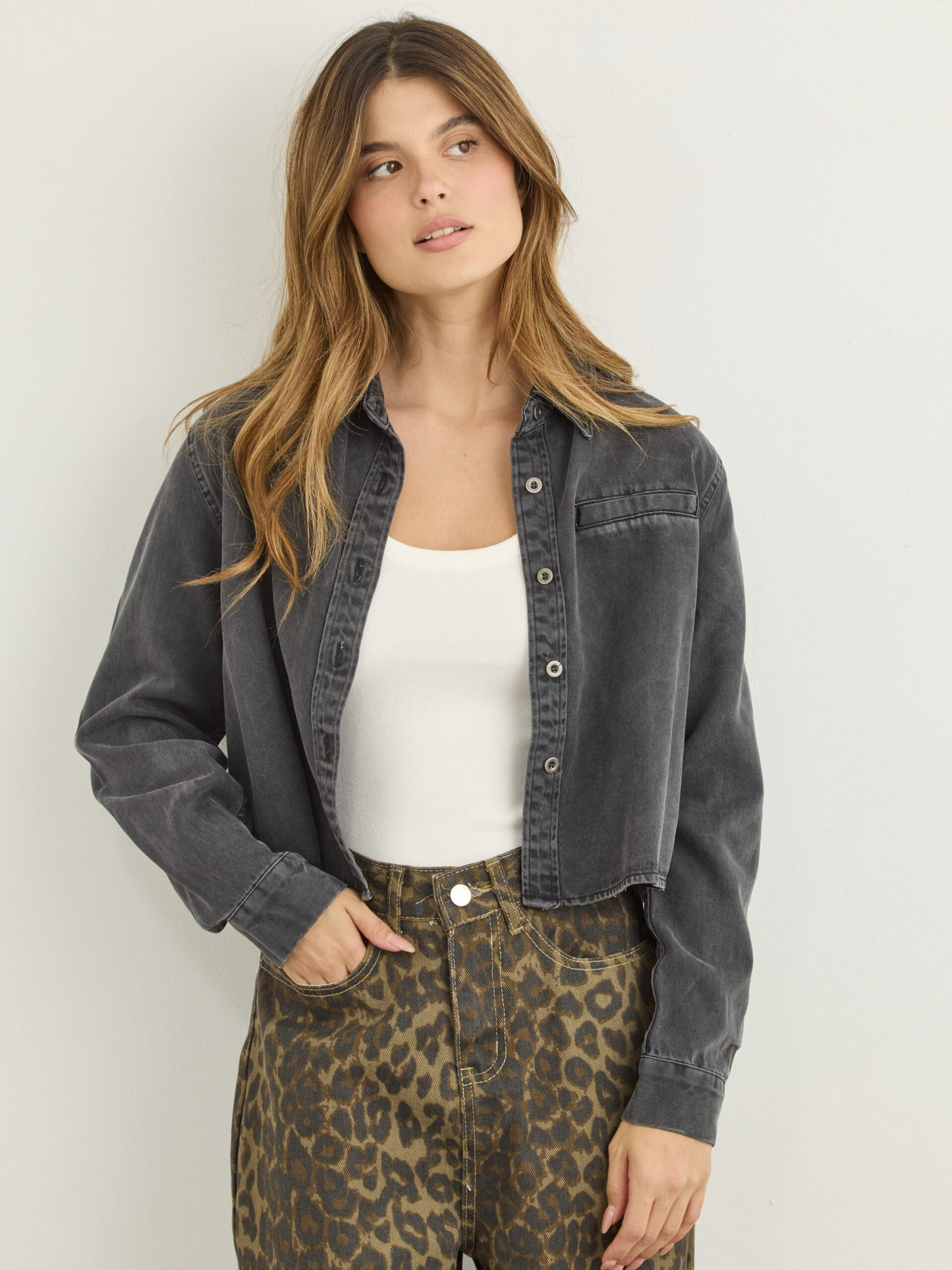 חולצת ג'ינס קרופ ראלף | שחור