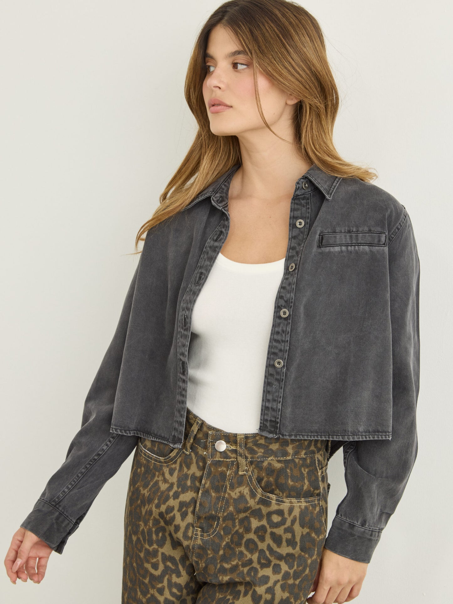 חולצת ג'ינס קרופ ראלף | שחור