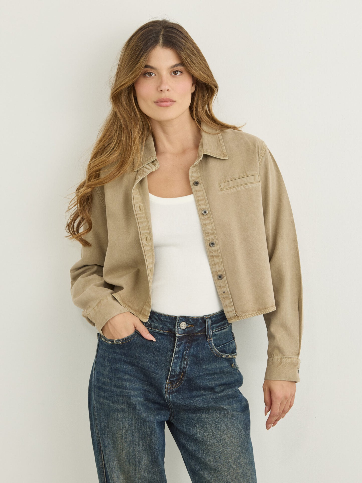 חולצת ג'ינס קרופ ראלף | חאקי