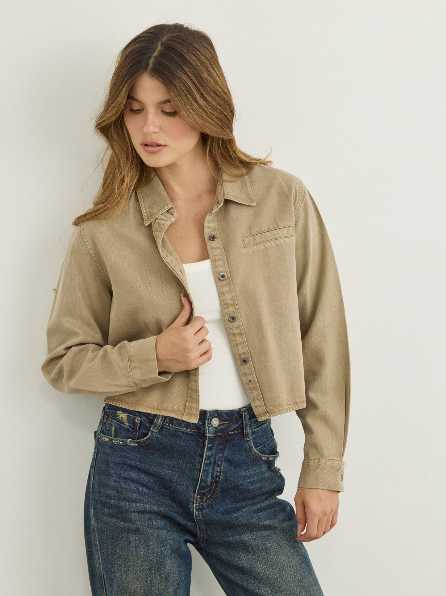 חולצת ג'ינס קרופ ראלף | חאקי