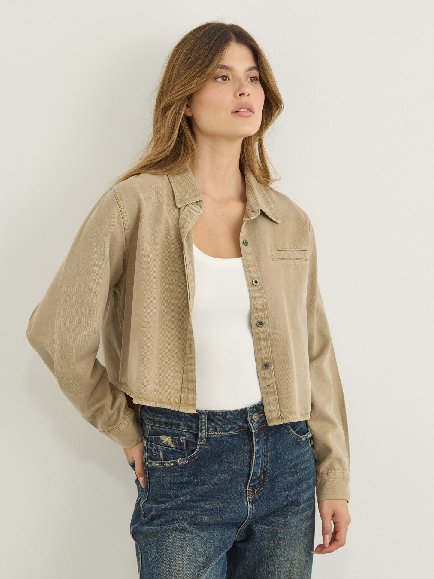 חולצת ג'ינס קרופ ראלף | חאקי