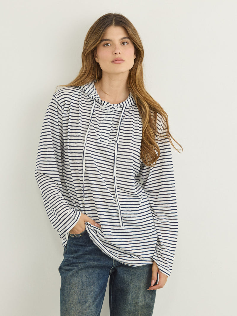 חולצת קפוצ'ון פסים גבי | כחול