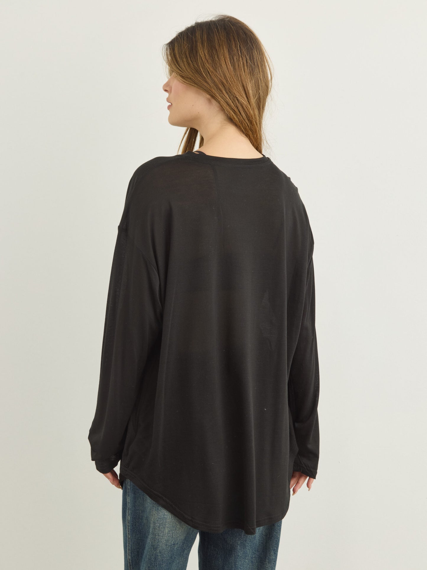 טישירט שרוול ארוך  אוברסייז בלו | שחור