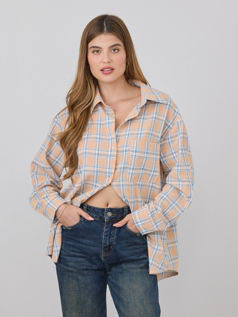 חולצה מכופתרת משבצות לואיזה | כתום