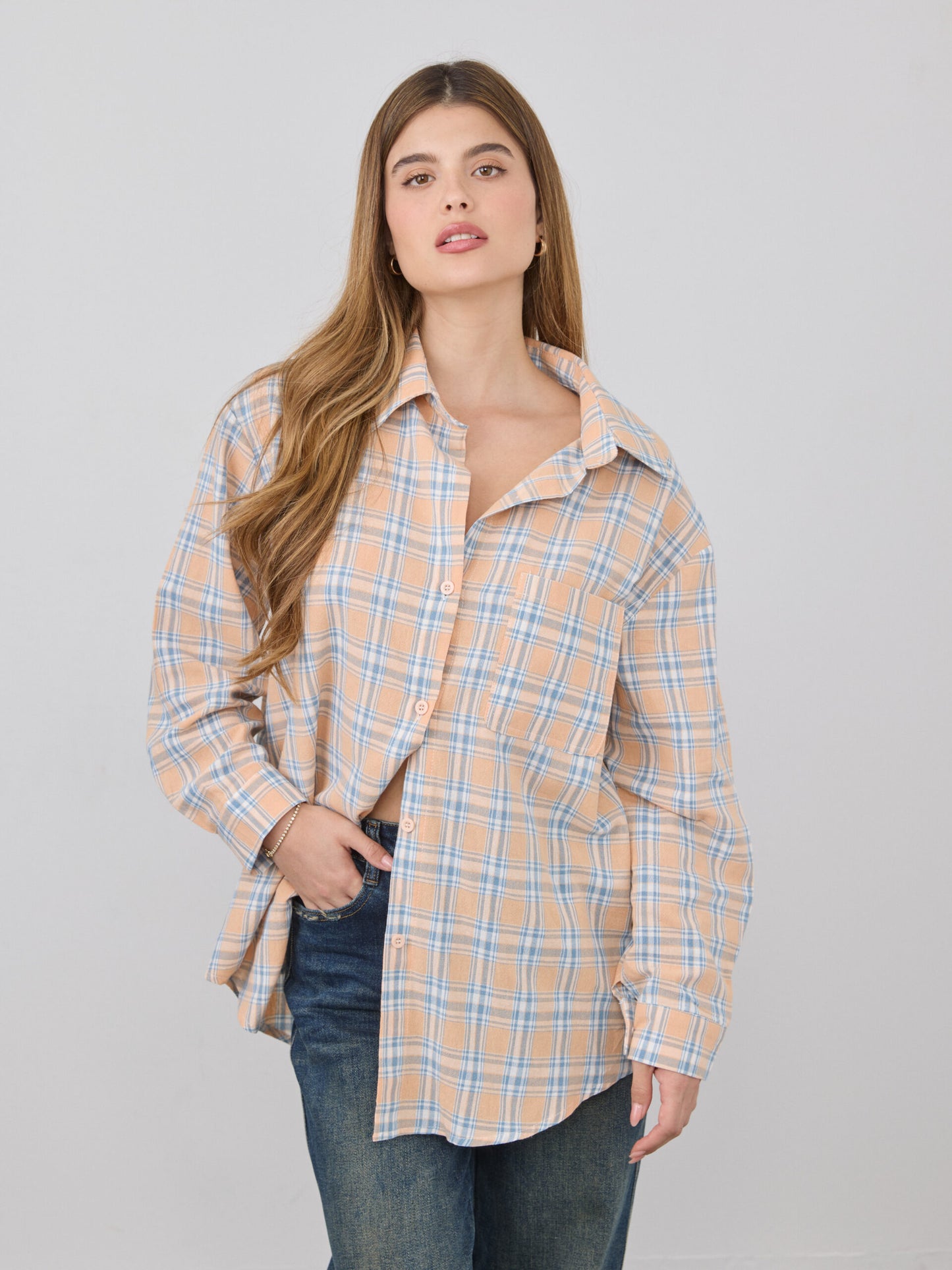 חולצה מכופתרת משבצות לואיזה | כתום