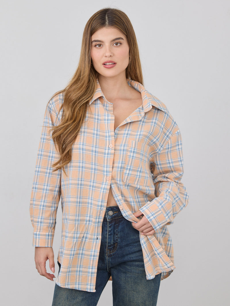 חולצה מכופתרת משבצות לואיזה | כתום