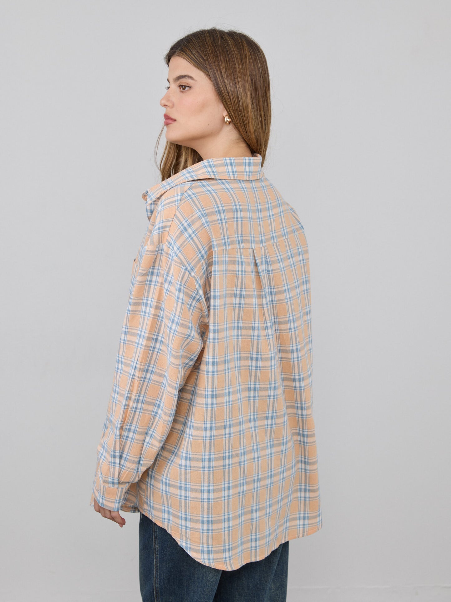 חולצה מכופתרת משבצות לואיזה | כתום