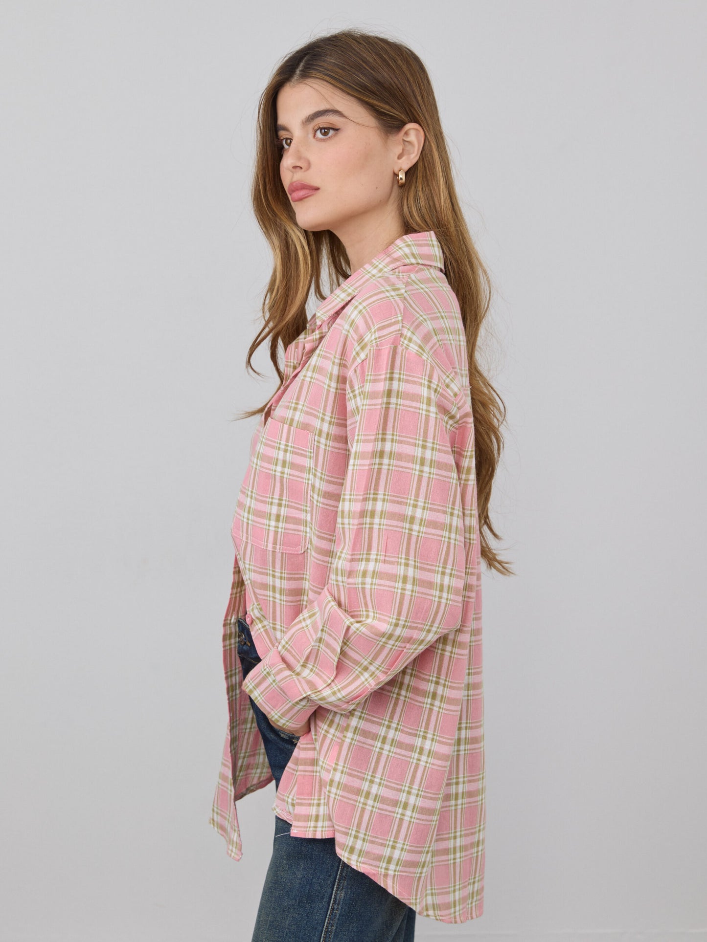 חולצה מכופתרת משבצות לואיזה | ורוד