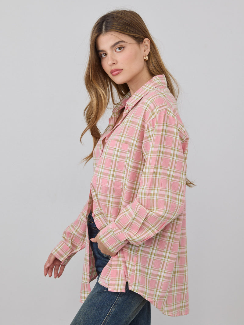 חולצה מכופתרת משבצות לואיזה | ורוד