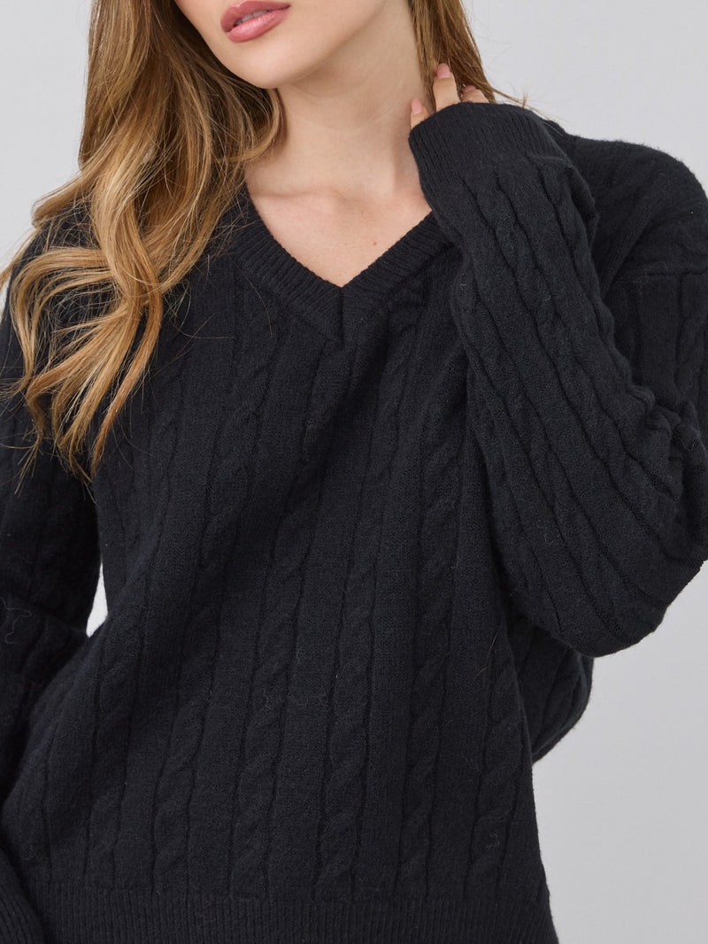 סוודר צמות אינז | שחור