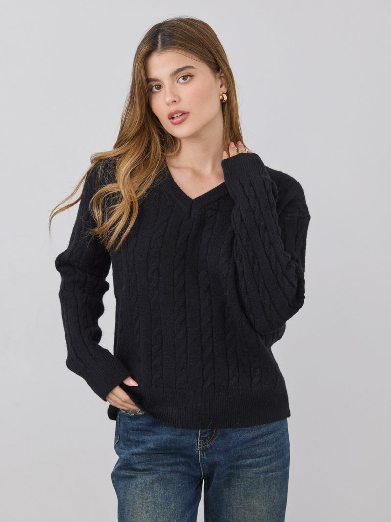 סוודר צמות אינז | שחור