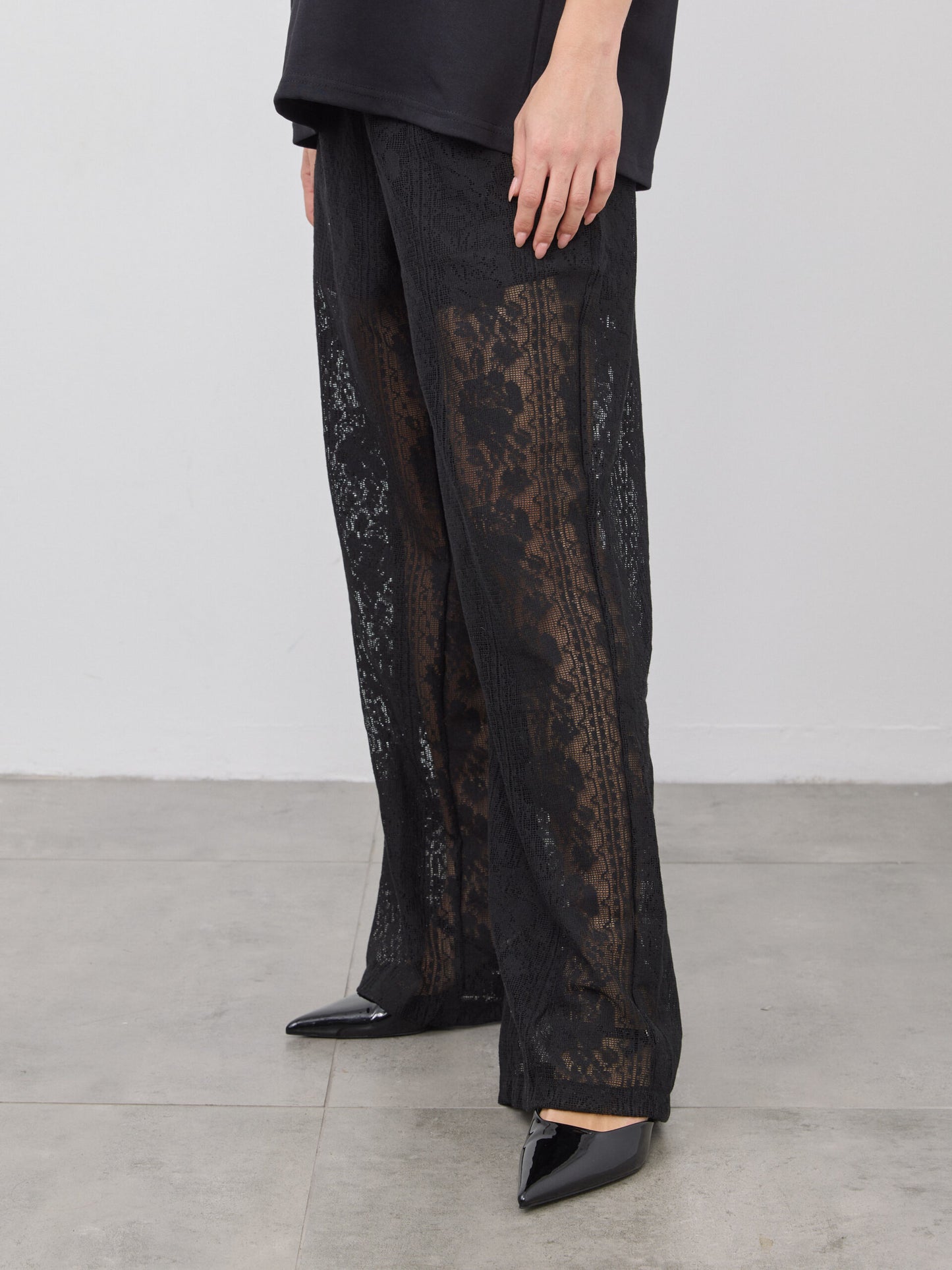 מכנסי תחרה ארוכים שיינה | שחור