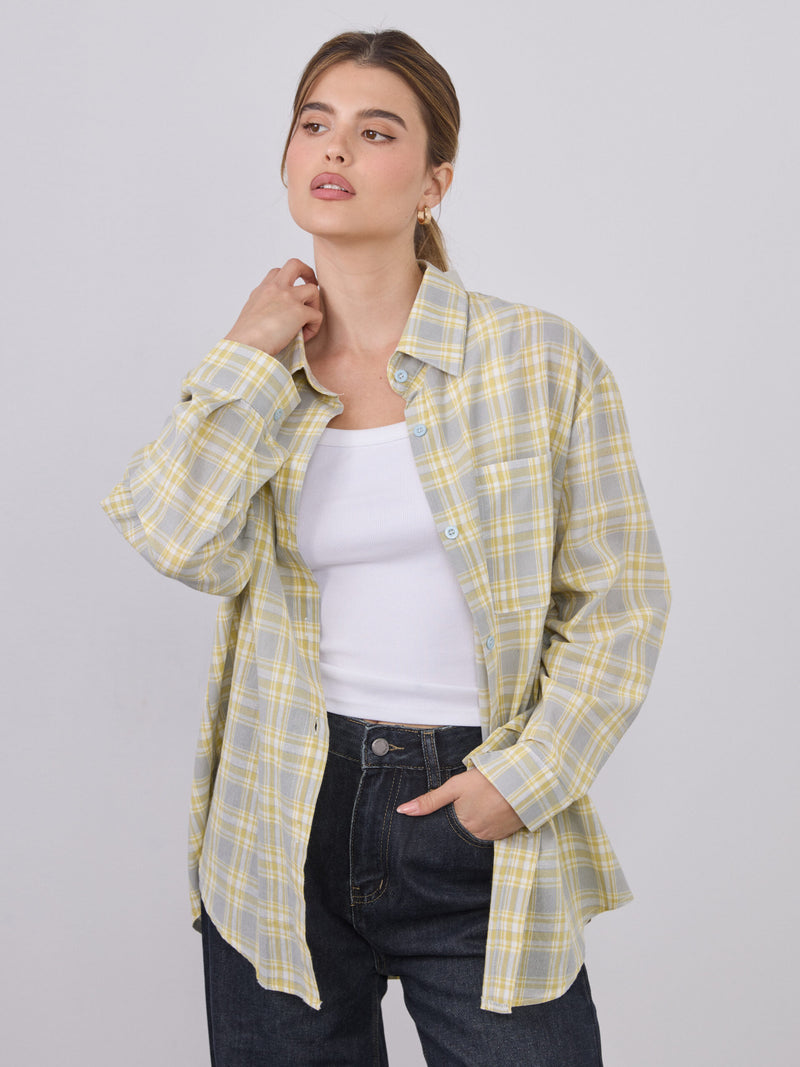 חולצה מכופתרת משבצות לואיזה | צהוב