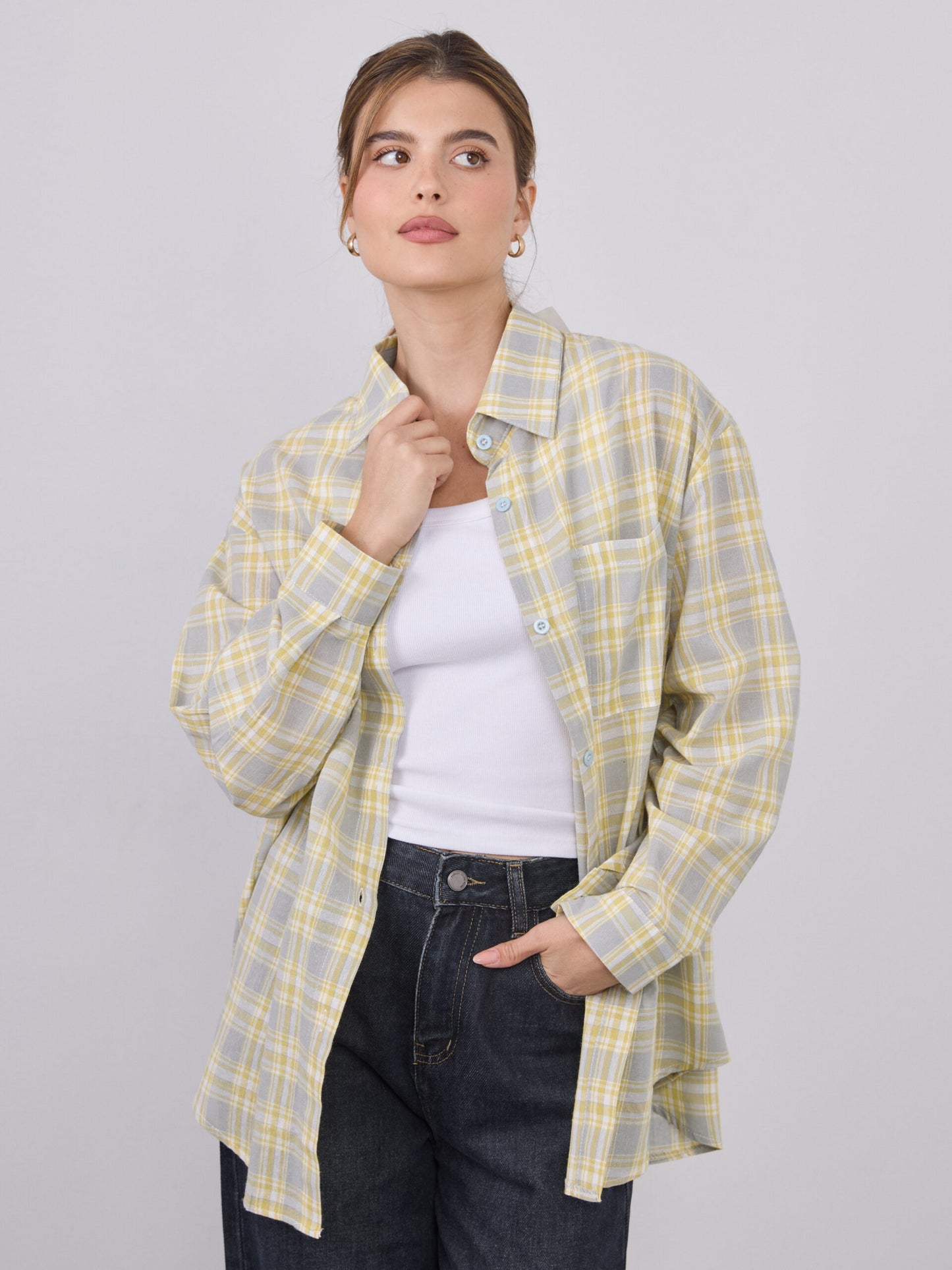 חולצה מכופתרת משבצות לואיזה | צהוב