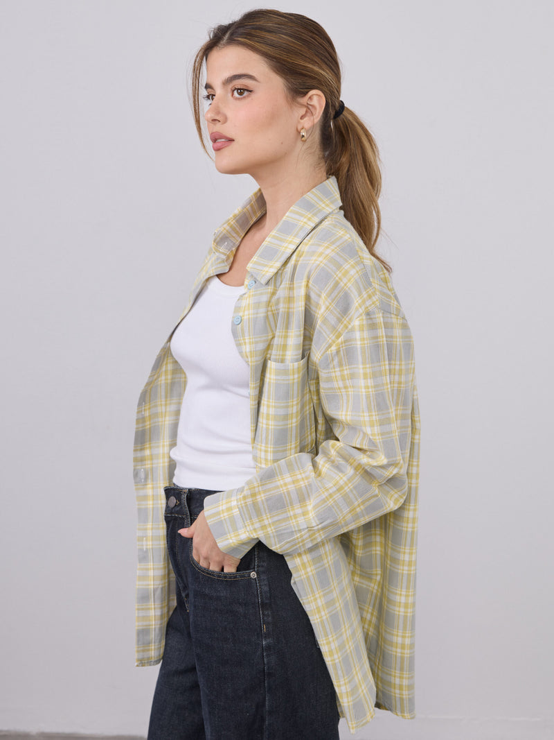 חולצה מכופתרת משבצות לואיזה | צהוב