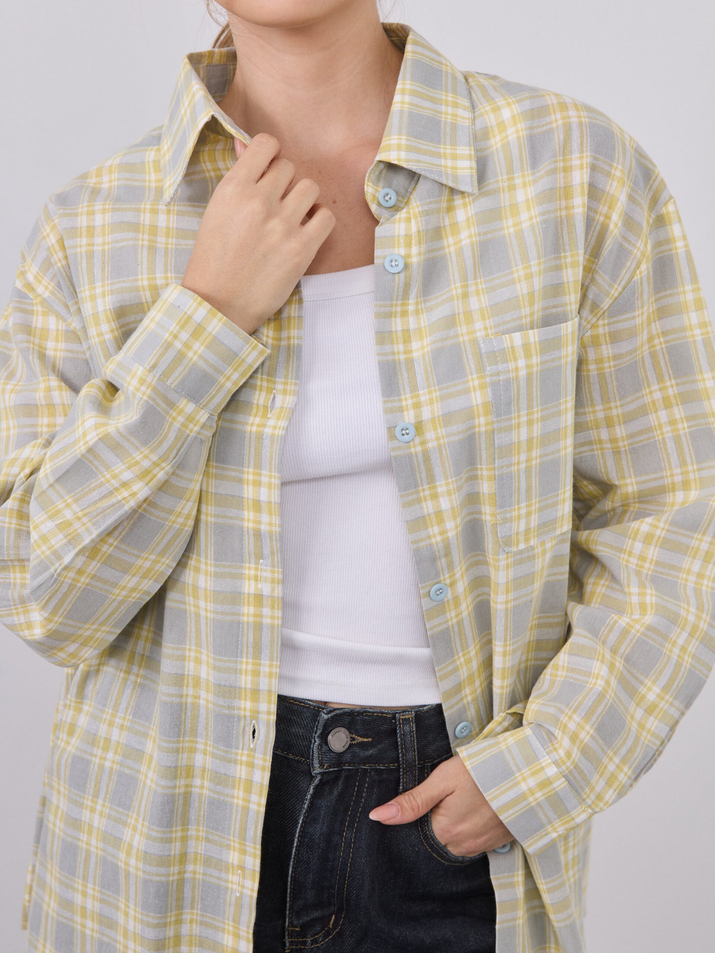 חולצה מכופתרת משבצות לואיזה | צהוב