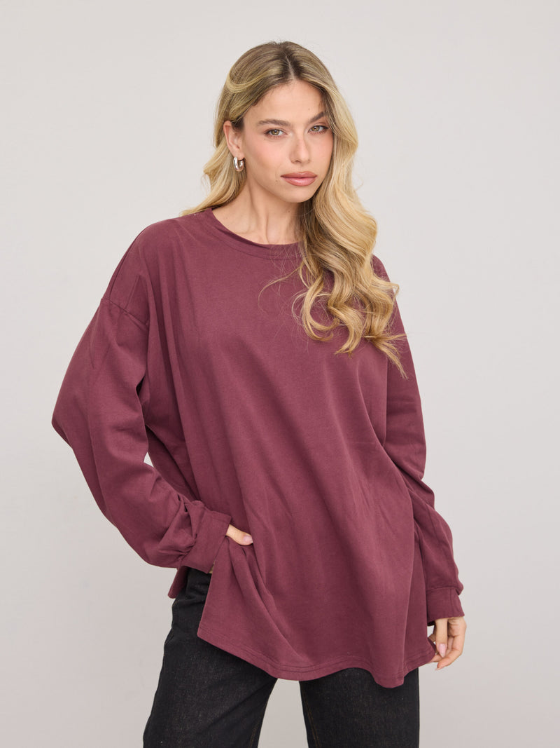 טישירט שרוול ארוך אוברסייז אריקה  | בורדו