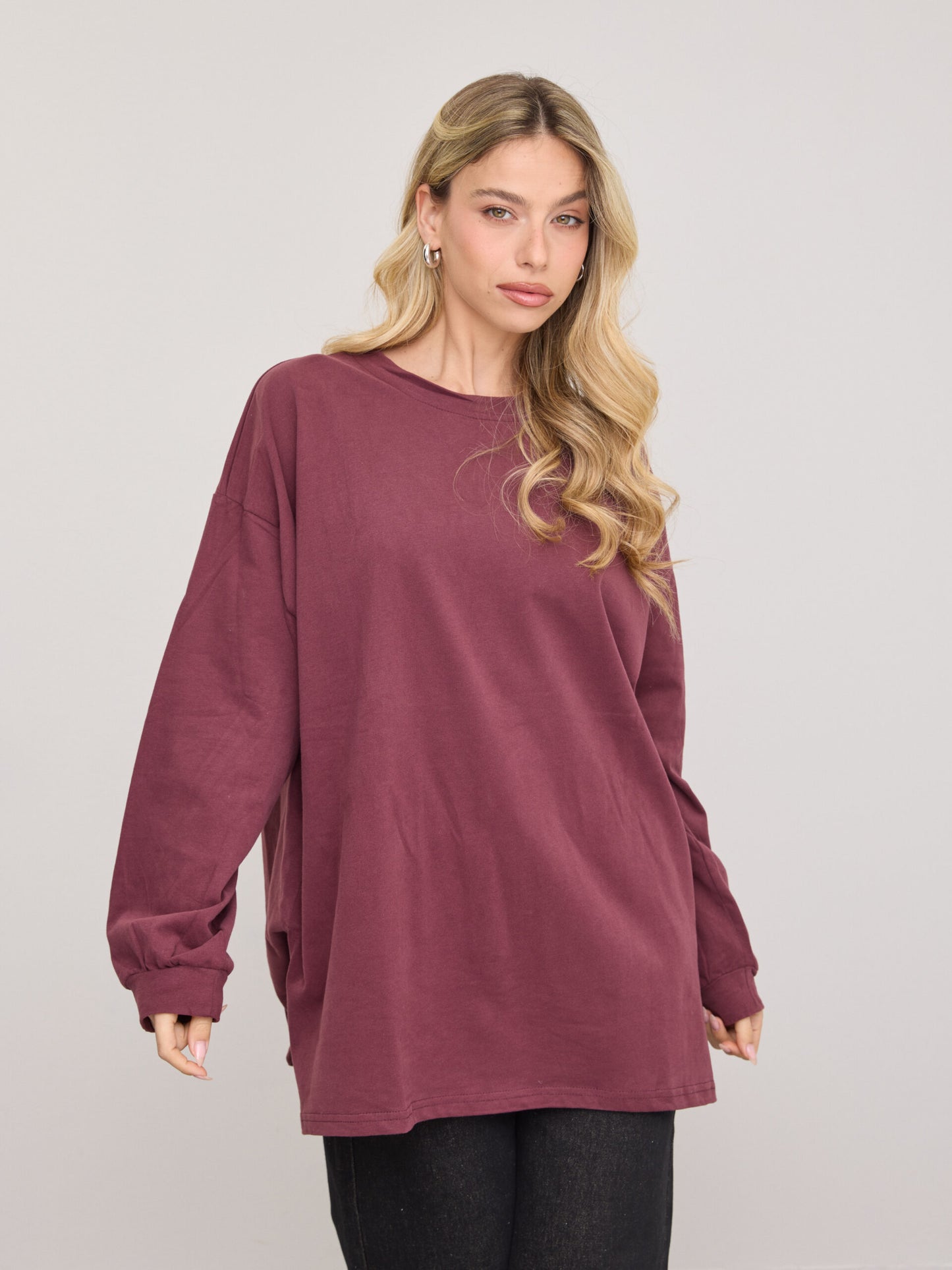 טישירט שרוול ארוך אוברסייז אריקה  | בורדו