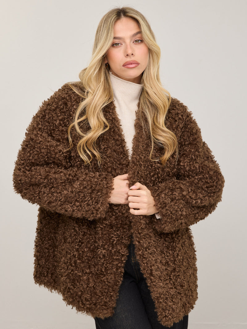 מעיל דמוי פרווה טדי | חום