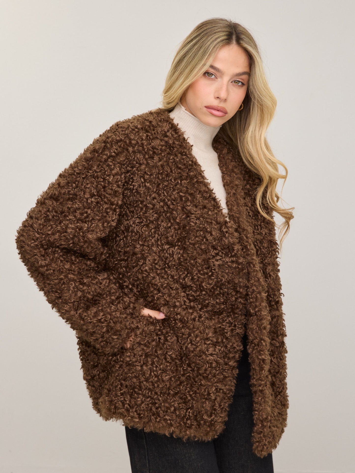 מעיל דמוי פרווה טדי | חום