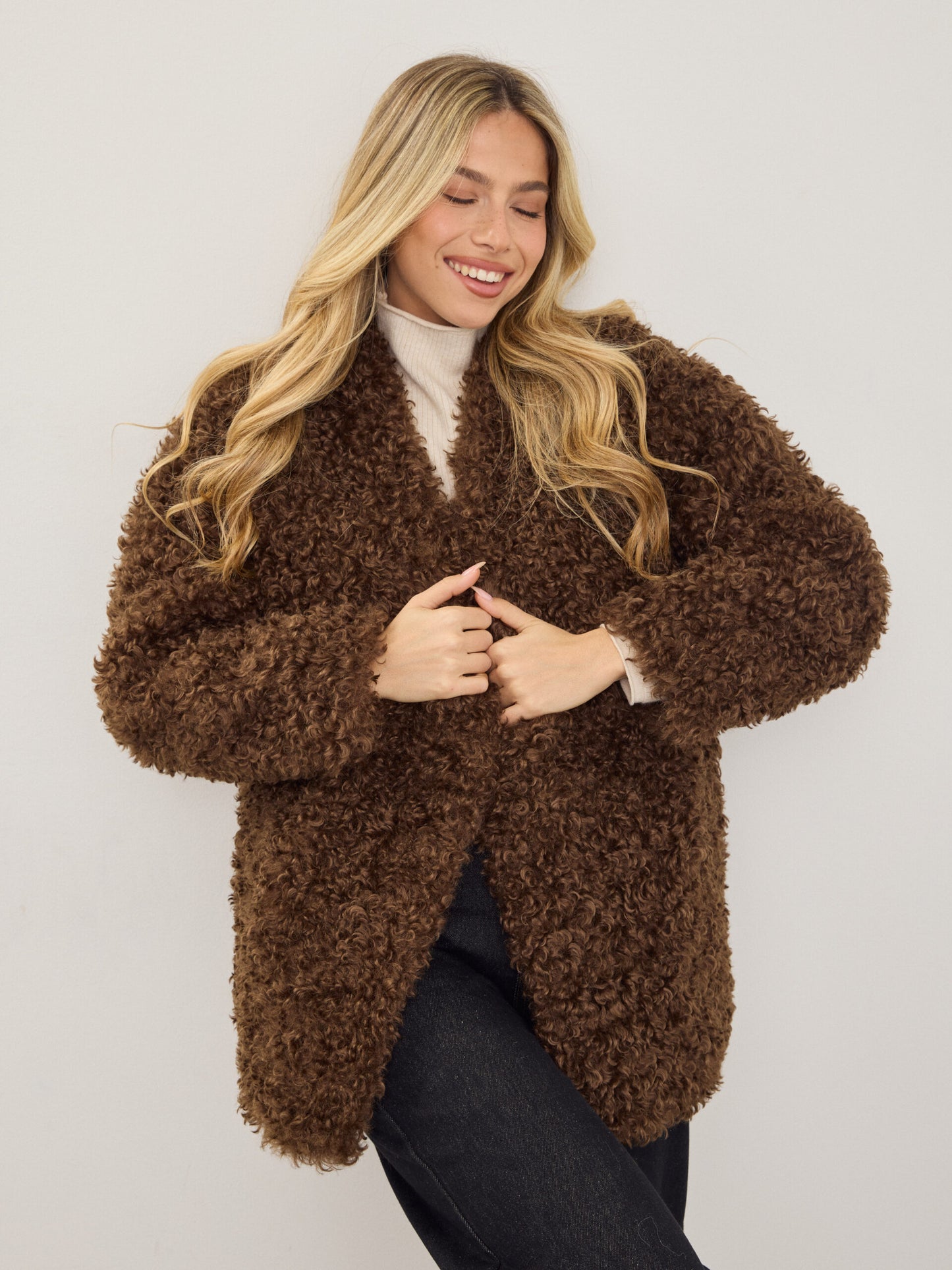 מעיל דמוי פרווה טדי | חום