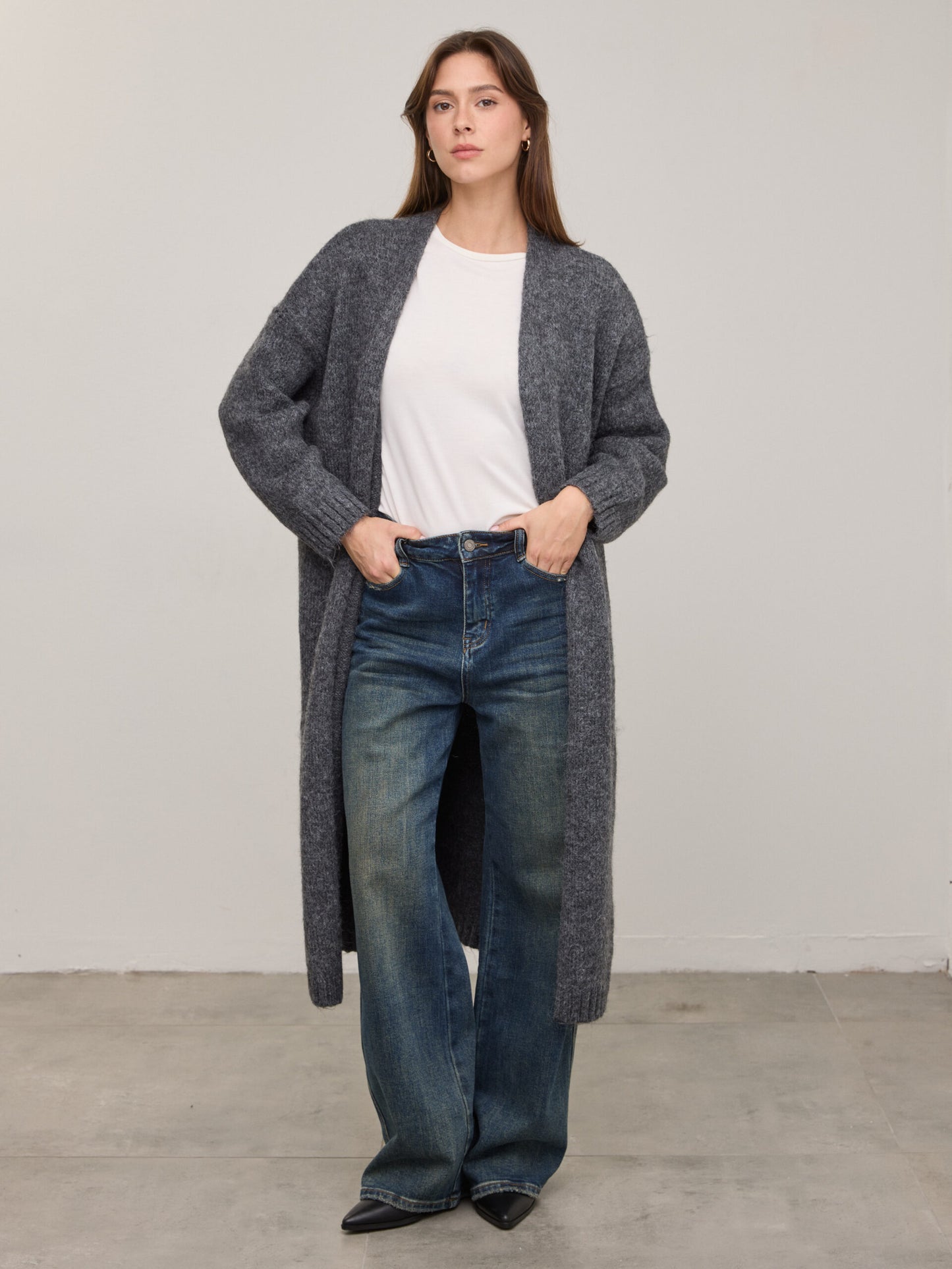 קרדיגן ארוך  מילה | אפור כהה