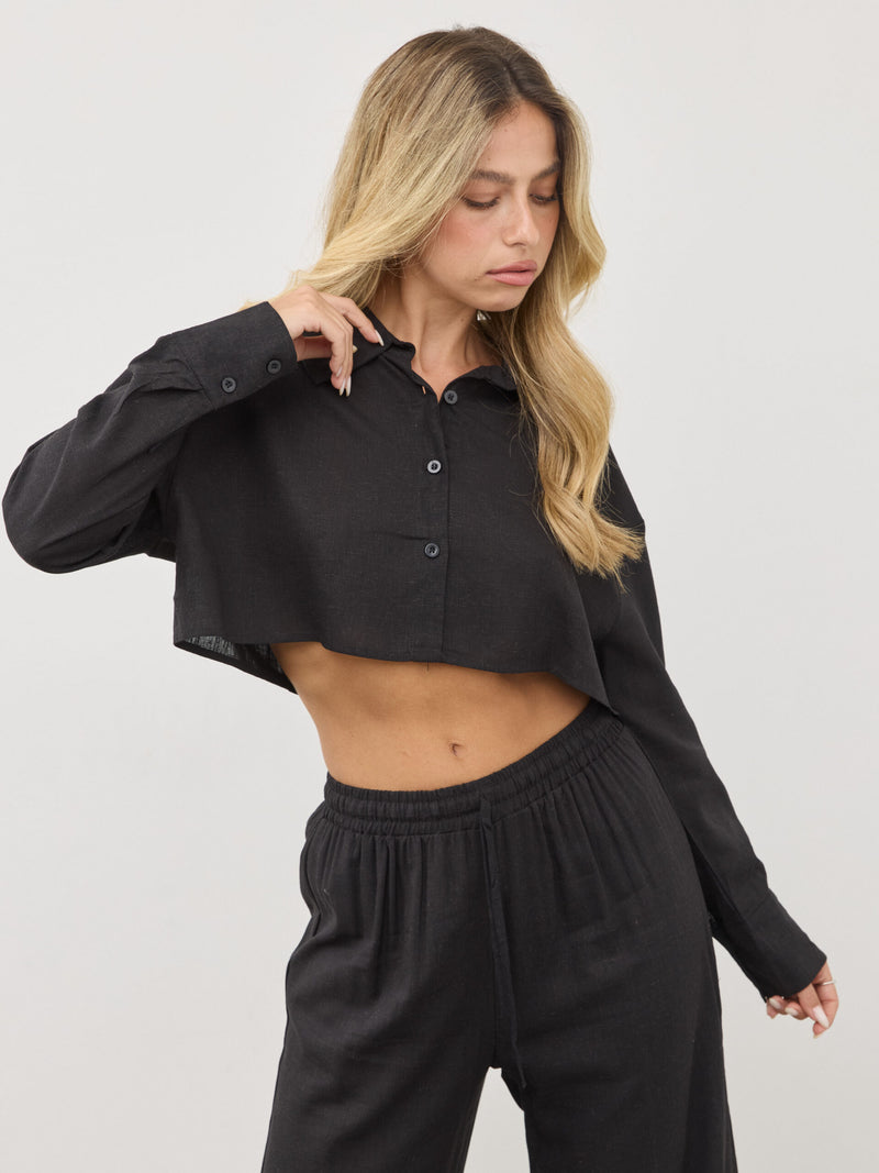 חולצת קרופ נלה | שחור