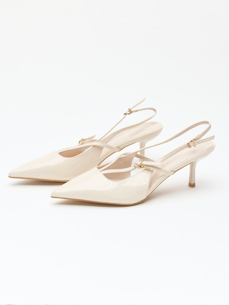 נעלי עקב רצועות שפיץ בלה | בז' לק