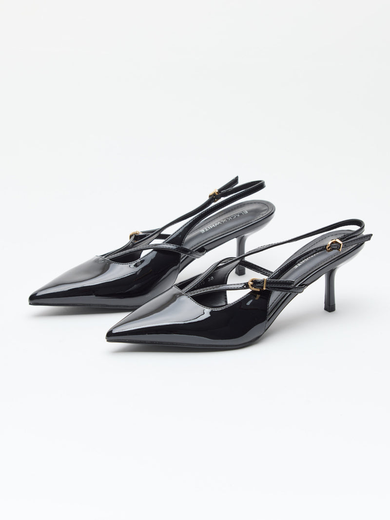 נעלי עקב רצועות שפיץ בלה | שחור לק