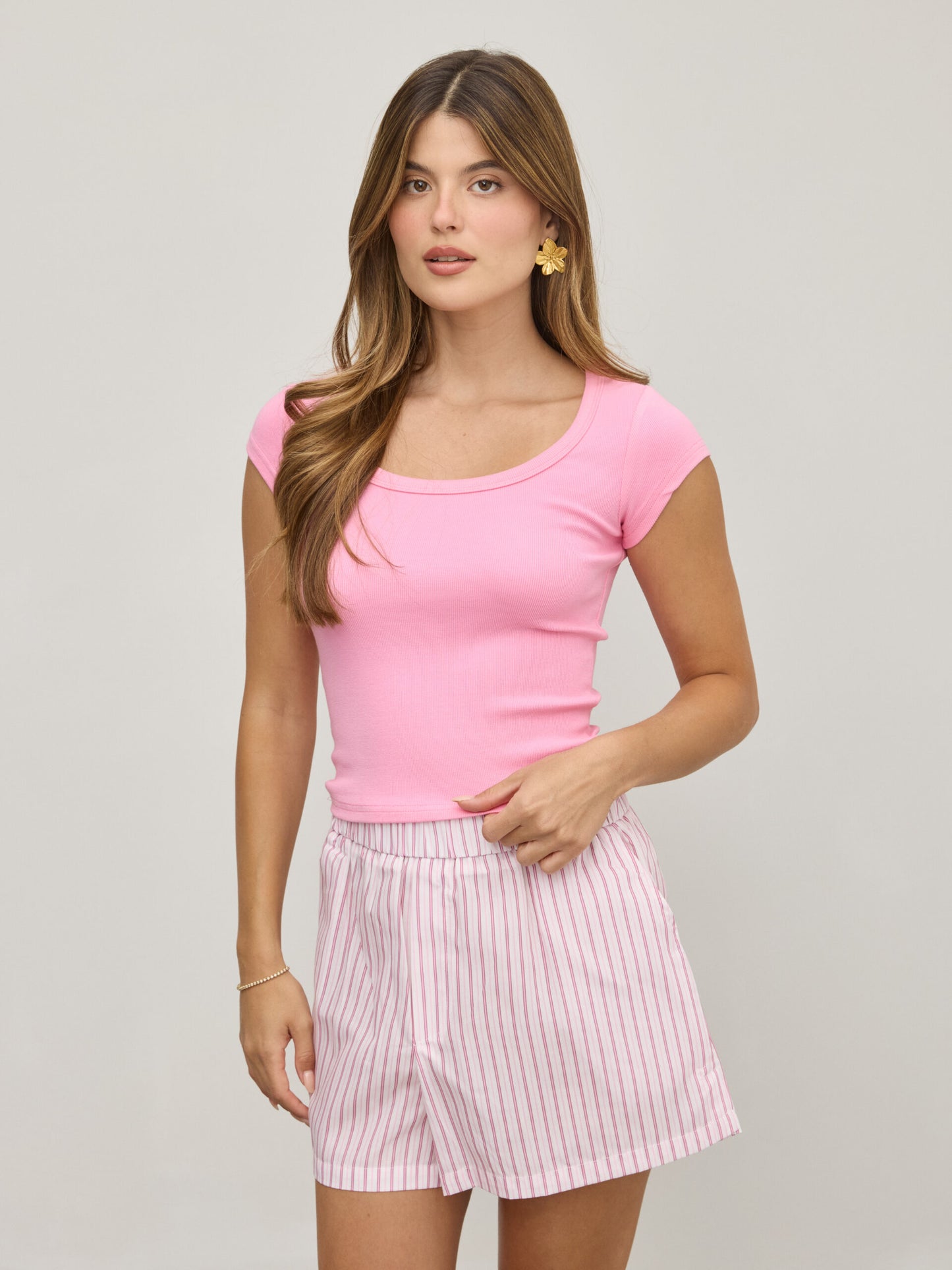 טישירט בייסיק צווארון עגול אליאנה | ורוד