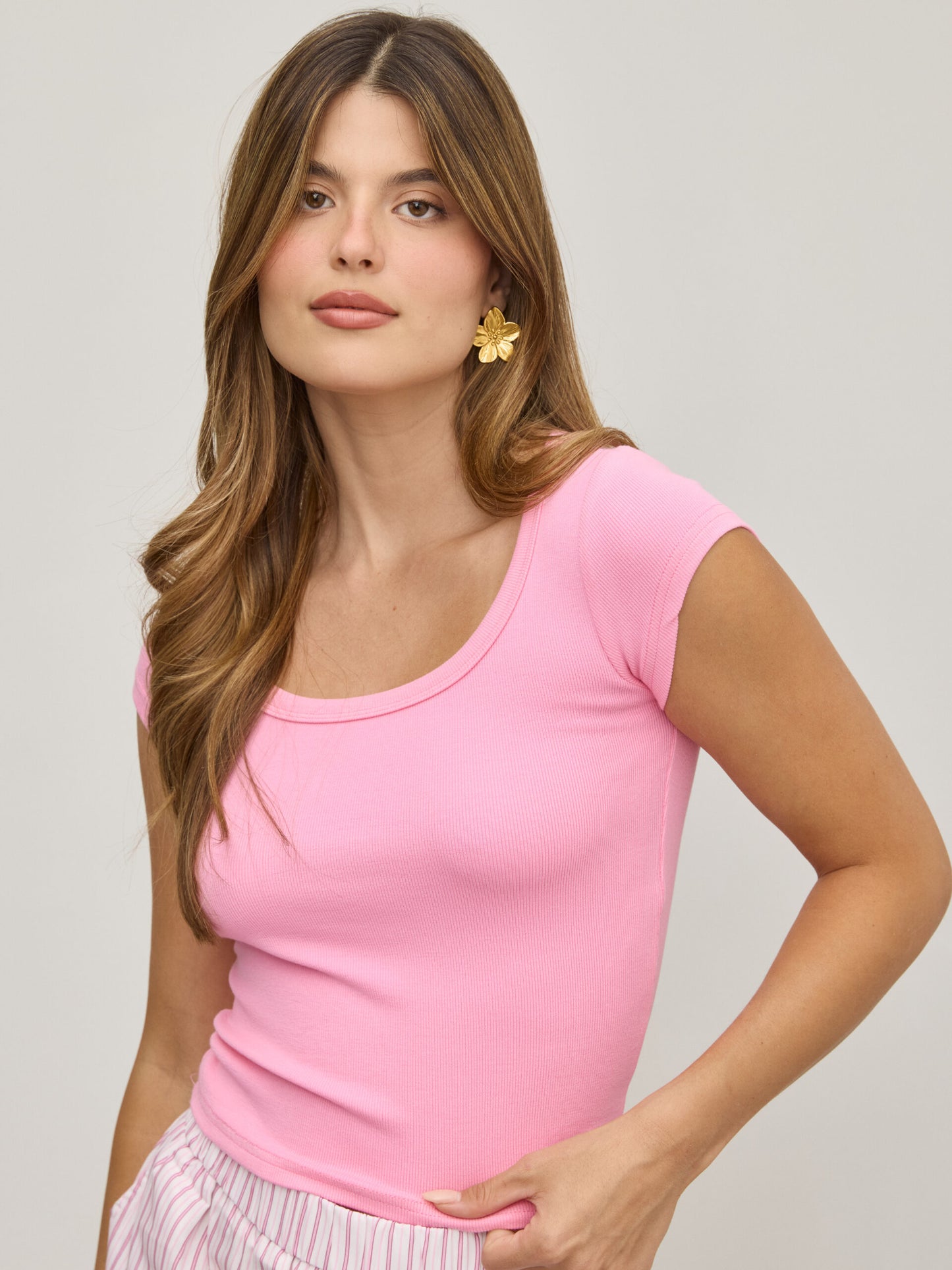 טישירט בייסיק צווארון עגול אליאנה | ורוד