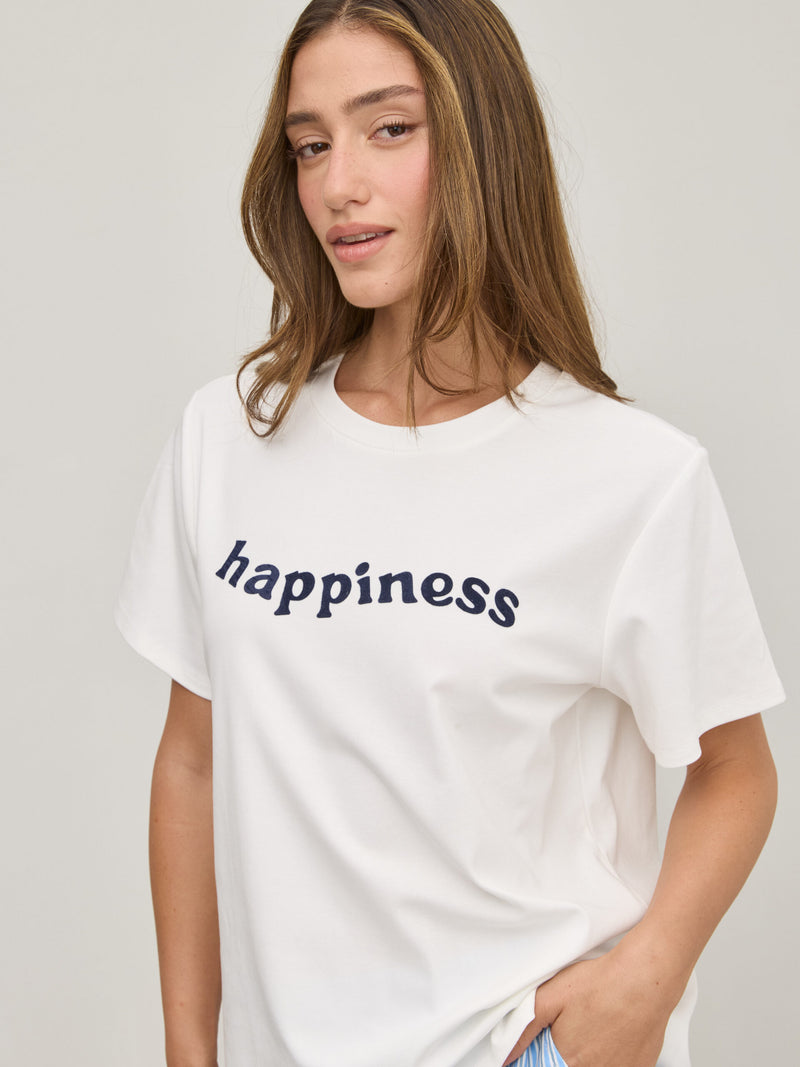 טישירט פרינט HAPPINES | לבן