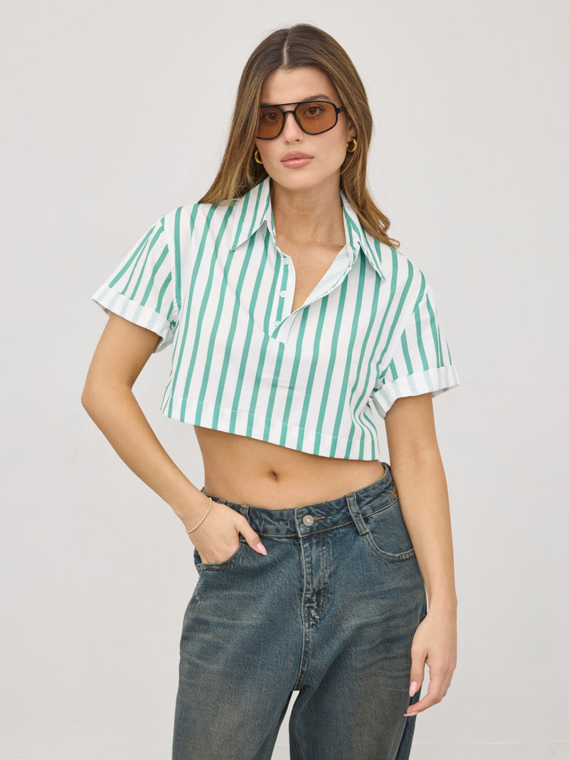 חולצת פסים קרופ מריסה | ירוק