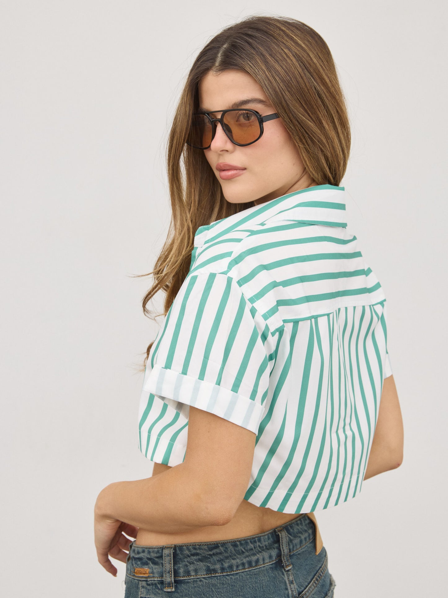 חולצת פסים קרופ מריסה | ירוק