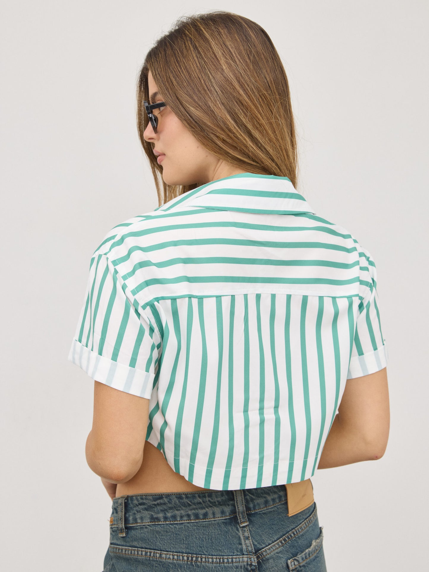 חולצת פסים קרופ מריסה | ירוק