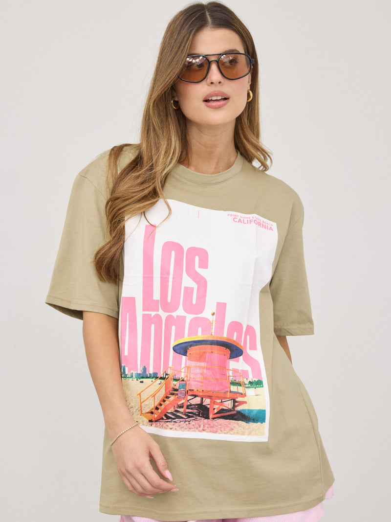 טישירט הדפס LOS ANGELES | ירוק