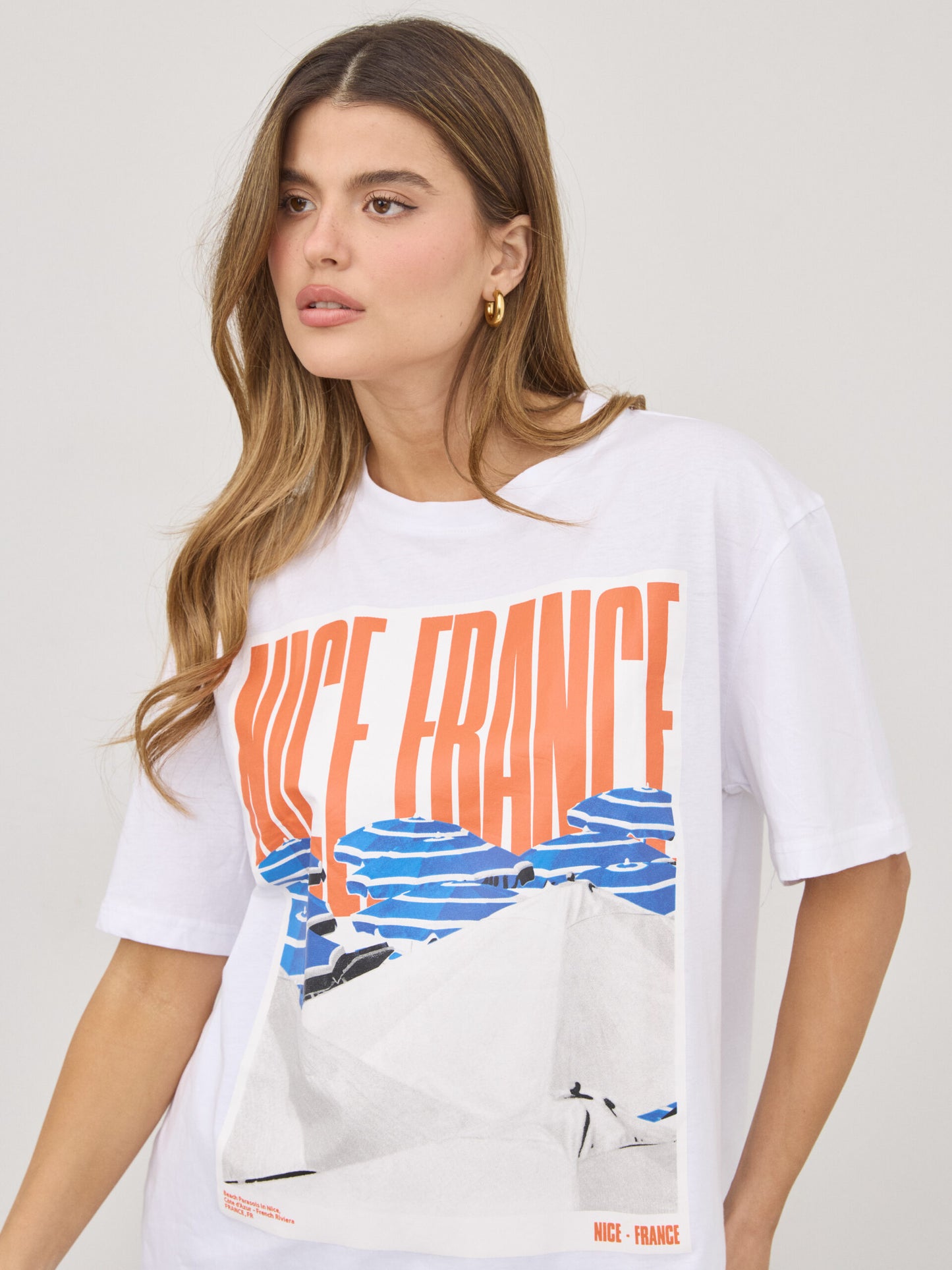 טישירט הדפס NICE FRANCE | לבן