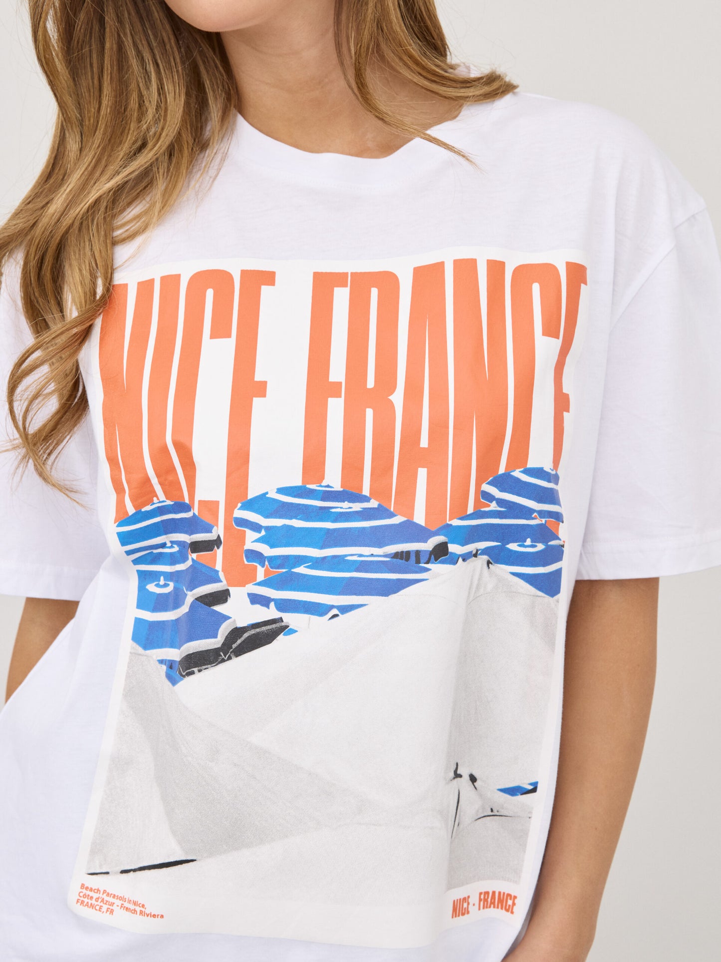 טישירט הדפס NICE FRANCE | לבן