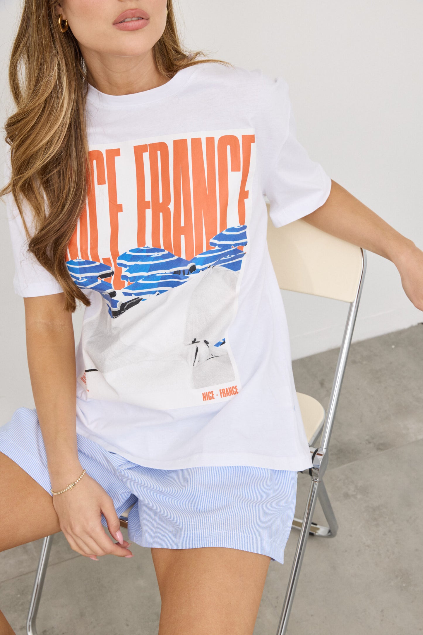 טישירט הדפס NICE FRANCE | לבן
