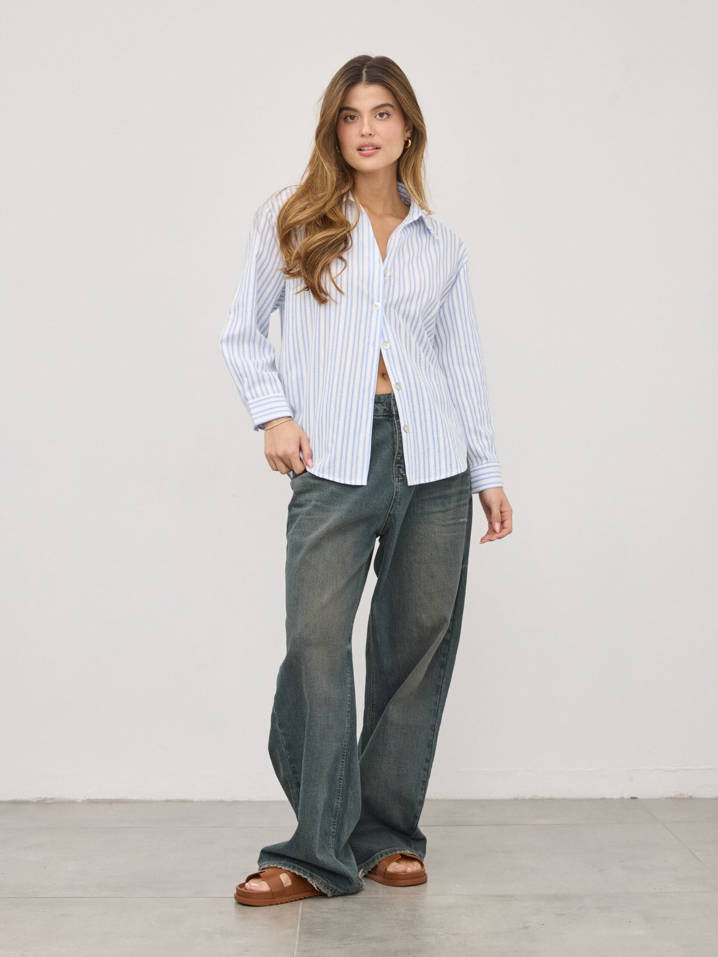 חולצה מכופתרת פסים אריא | כחול