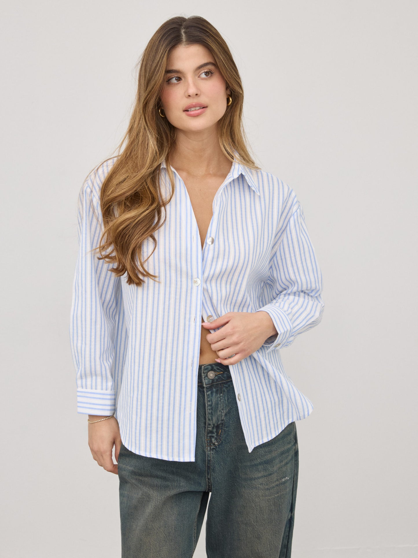 חולצה מכופתרת פסים אריא | כחול