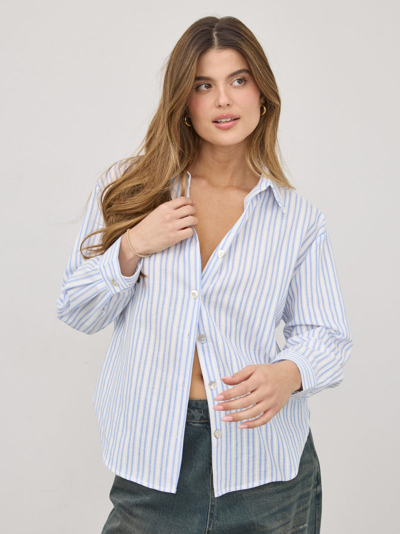 חולצה מכופתרת פסים אריא | כחול