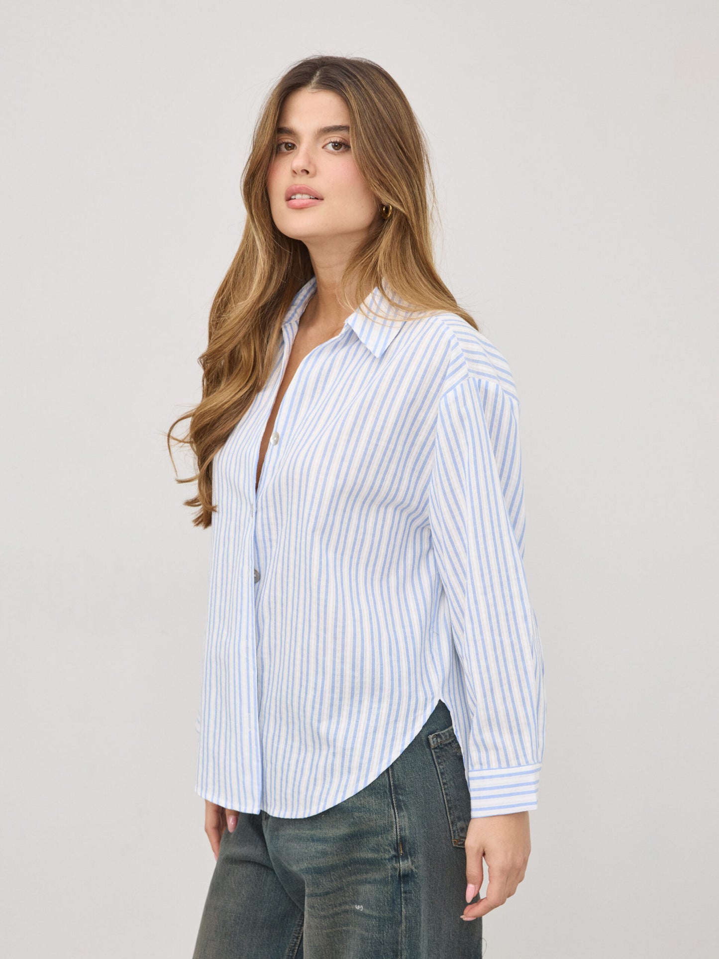 חולצה מכופתרת פסים אריא | כחול