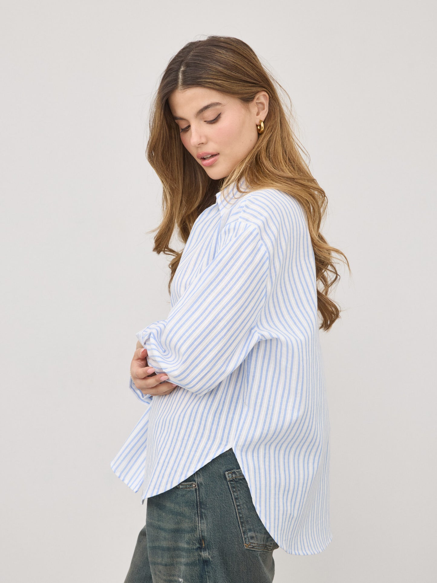 חולצה מכופתרת פסים אריא | כחול